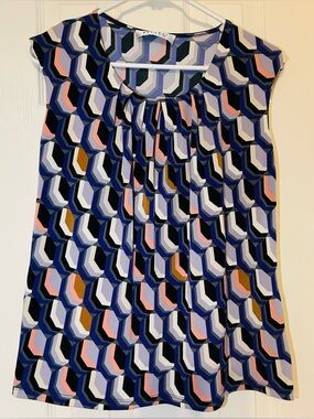 Kasper Geometric Print Blouse in Purple, Pink, Black & White